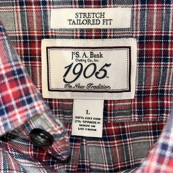 Jos A Bank Men Large Tailored Fit Flannel Plaid Button Shirt Stretch Lightweight - Picture 3 of 11